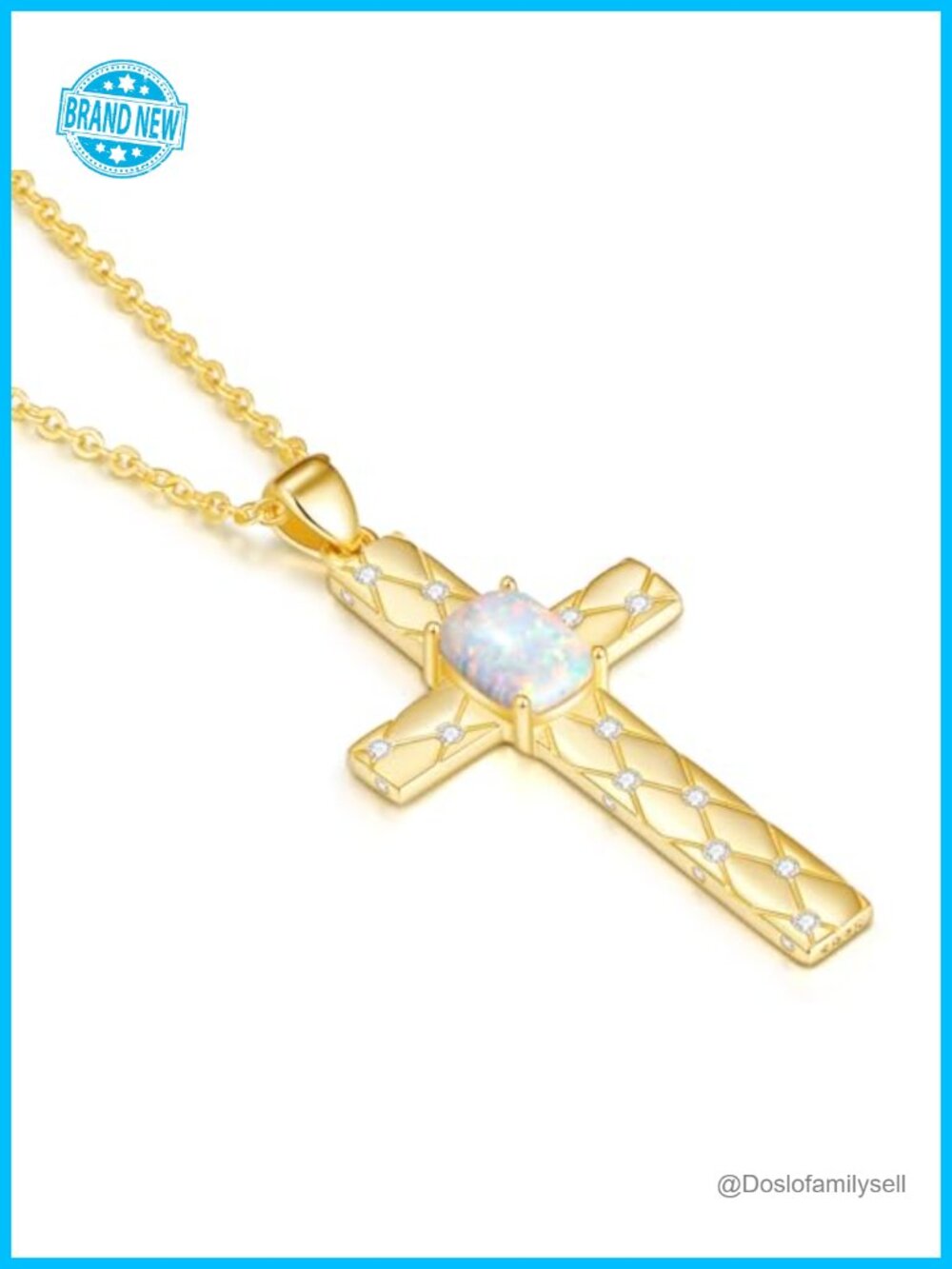 14K Gold Filled Opal Cross Necklace S925 Christian Gift
